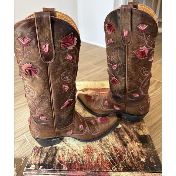 Old Gringo Abby Rose Floral Leather Embroidered Cowboy Boots 6 Western Rodeo - Picture 5 of 16